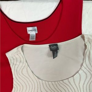 Chicos Sleeveless Tank Top Shell 2 pc bundle Cream with bronze and Red Sz XL 3
